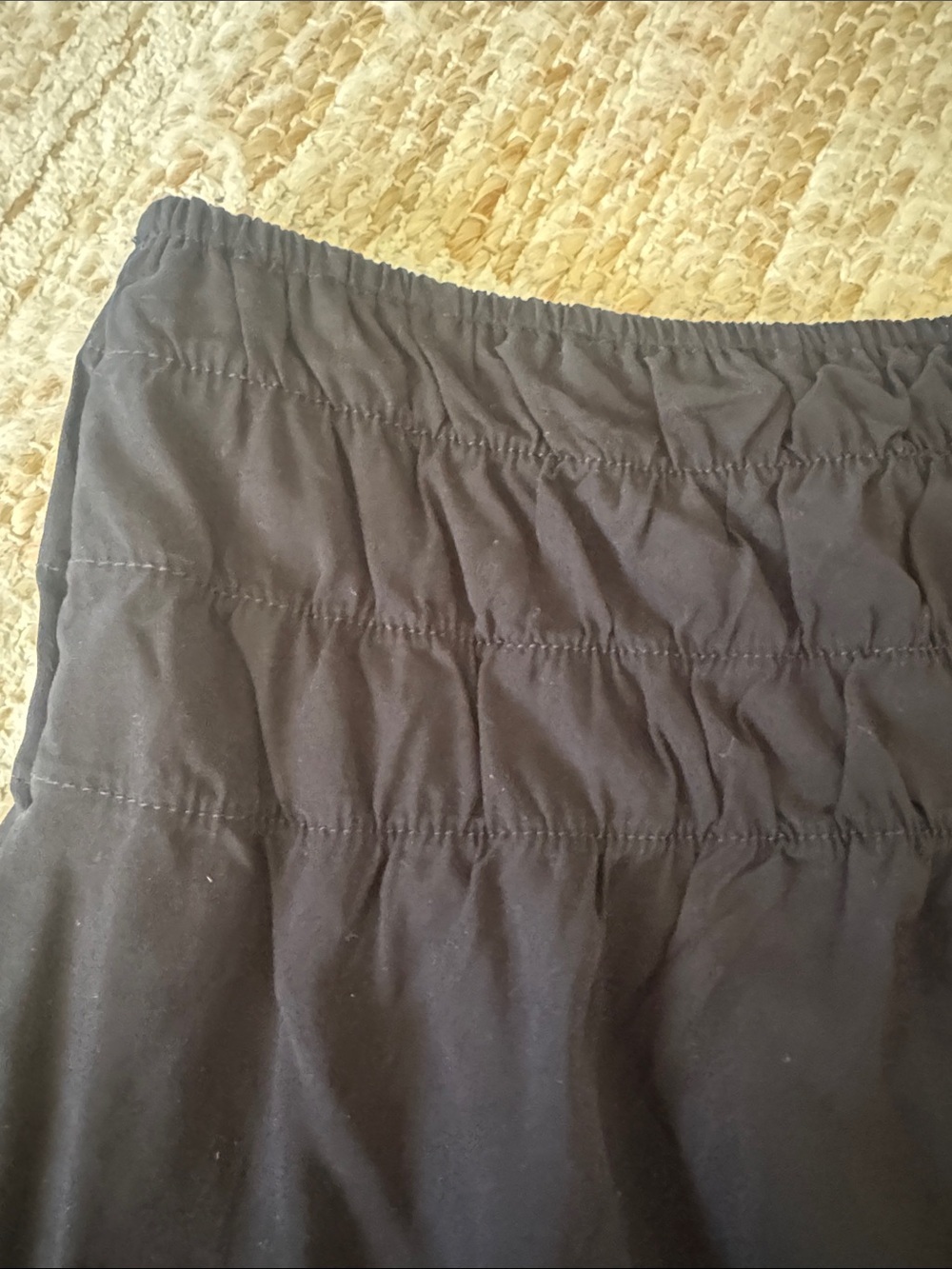 Black Smocked Mini Skirt with Stretch Waistband - Picture 2 of 5